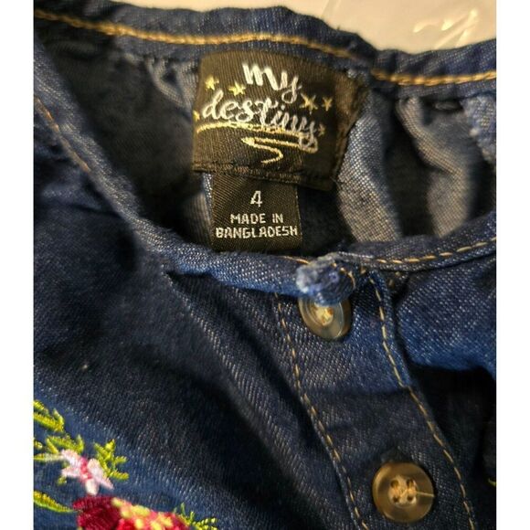 Girls Embroidered Denim Tunic Dress With Button Details & Elastic Waist - Size 4 - Picture 6 of 8